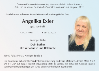 Traueranzeige von Angelika Exler von FZ
