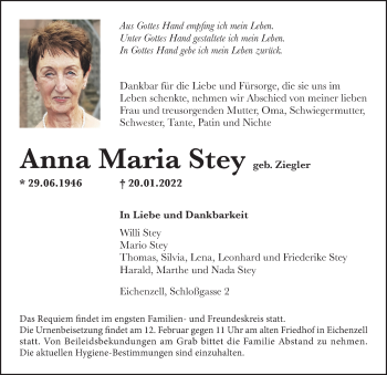 Traueranzeige von Anna Maria Stey von FZ