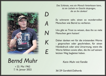 Traueranzeige von Bernd Muhr von FZ