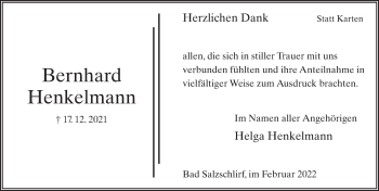 Traueranzeige von Bernhard Henkelmann von FZ