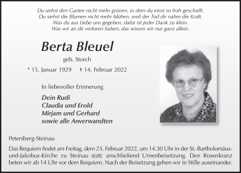 Traueranzeige von Berta Bleuel