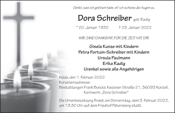 Traueranzeige von Dora Schreiber von FZ