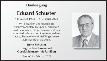 Traueranzeige von Eduard Schuster von FZ