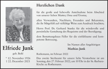 Traueranzeige von Elfriede Junk von FZ