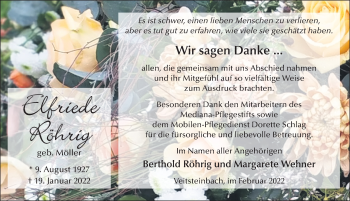 Traueranzeige von Elfriede Röhrig von FZ