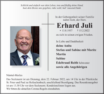 Traueranzeige von Erhard Juli von FZ