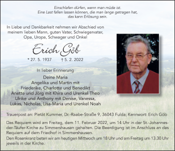 Traueranzeige von Erich Göb von FZ
