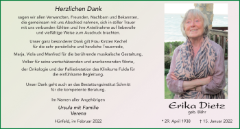 Traueranzeige von Erika Dietz von FZ