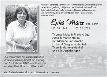Traueranzeige von Erika Maitz von FZ