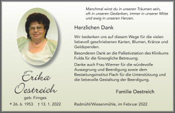 Traueranzeige von Erika Oestreich von FZ