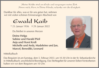 Traueranzeige von Ewald Kaib von FZ