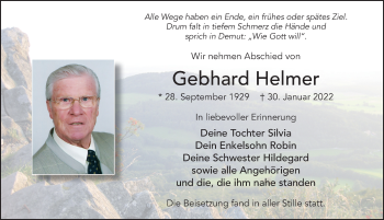 Traueranzeige von Gebhard Helmer von FZ