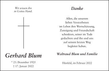 Traueranzeige von Gerhard Blum von FZ