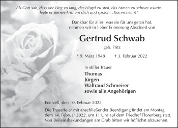 Traueranzeige von Gertrud Schwab von FZ