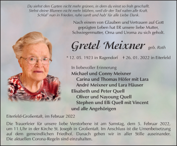 Traueranzeige von Gretel Meixner von FZ