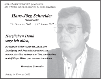 Traueranzeige von Hans-Jörg Schneider von FZ