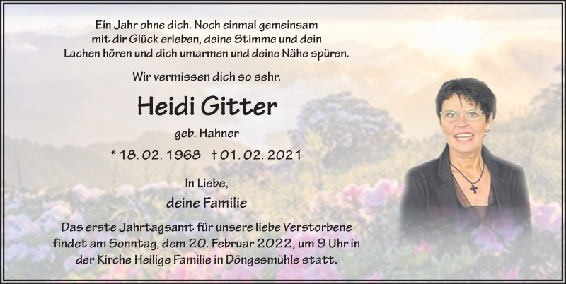  Traueranzeige für Heidi Gitter vom 01.02.2022 aus FZ