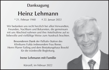 Traueranzeige von Heinz Lehmann von FZ