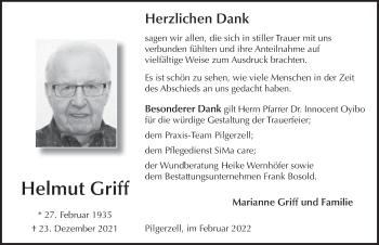 Traueranzeige von Helmut Griff von FZ