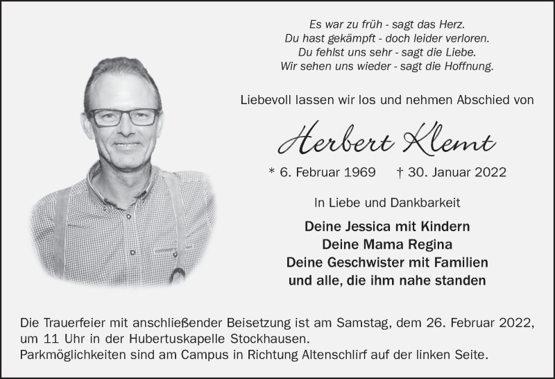  Traueranzeige für Herbert Klemt vom 23.02.2022 aus FZ