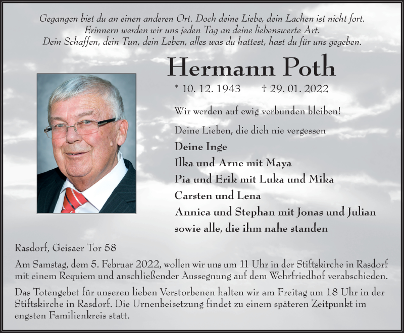  Traueranzeige für Hermann Poth vom 03.02.2022 aus FZ