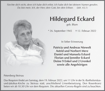 Traueranzeige von Hildegard Eckard