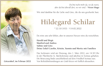 Traueranzeige von Hildegard Schilar von FZ