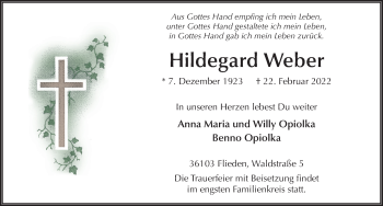 Traueranzeige von Hildegard Weber von FZ