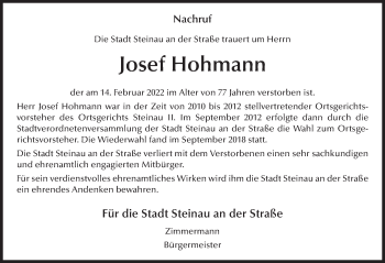 Traueranzeige von Josef Hohmann von FZ