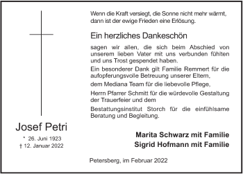 Traueranzeige von Josef Petri von FZ