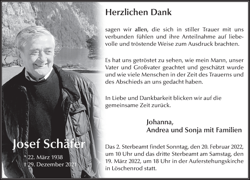  Traueranzeige für Josef Schäfer vom 12.02.2022 aus FZ