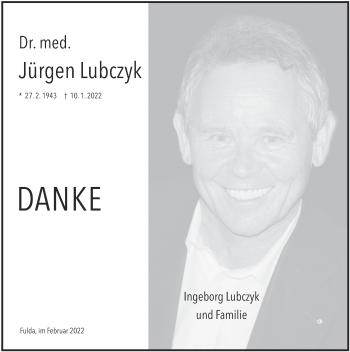 Traueranzeige von Jürgen Lubczyk von FZ