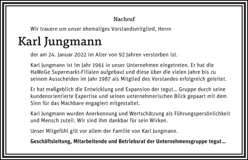  Traueranzeige für Karl Jungmann vom 05.02.2022 aus FZ