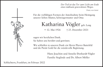 Traueranzeige von Katharina Vögler von FZ