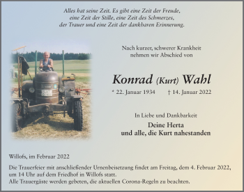 Traueranzeige von Konrad Wahl von FZ