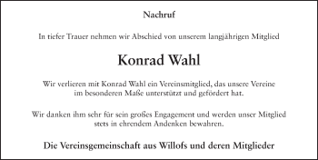 Traueranzeige von Konrad Wahl von FZ