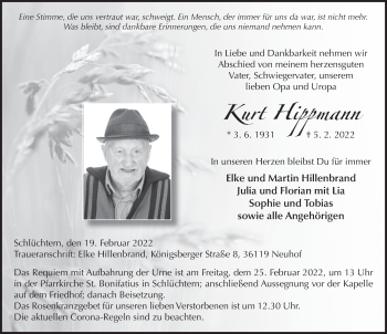 Traueranzeige von Kurt Hippmann von FZ
