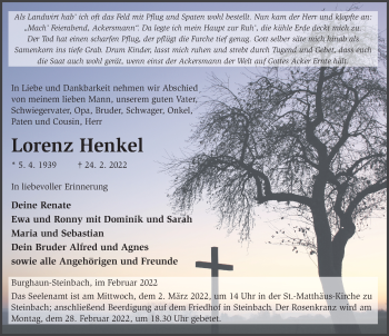 Traueranzeige von Lorenz Henkel von FZ