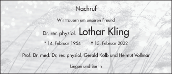 Traueranzeige von Lothar Kling von FZ