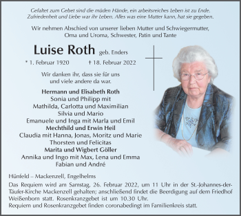 Traueranzeige von Luise Roth von FZ