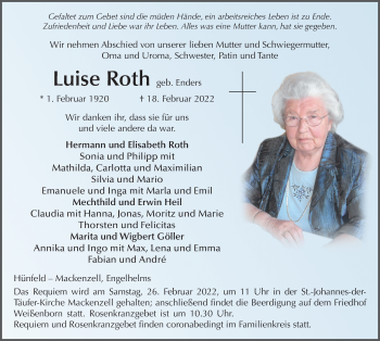 Traueranzeige von Luise Roth