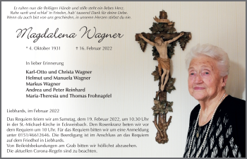 Traueranzeige von Magdalena Wagner von FZ