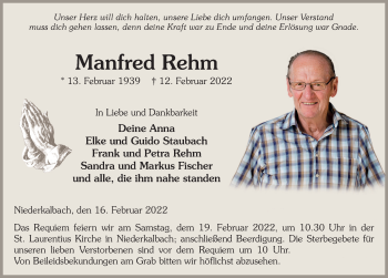 Traueranzeige von Manfred Rehm von FZ