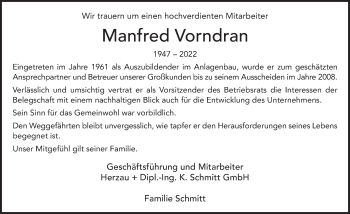 Traueranzeige von Manfred Vorndran von FZ