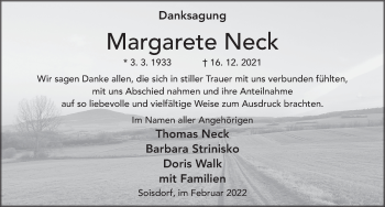 Traueranzeige von Margarete Neck von FZ