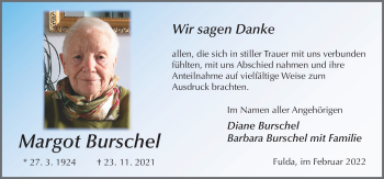 Traueranzeige von Margot Burschel von FZ