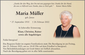 Traueranzeige von Maria Müller von FZ
