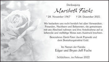 Traueranzeige von Maribeth Fuchs von FZ