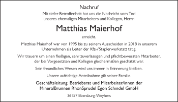 Traueranzeige von Matthias Maierhof von FZ