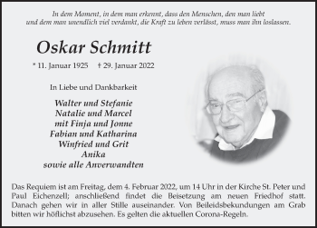 Traueranzeige von Oskar Schmitt von FZ